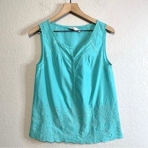 Women’s Vineyard Vines Anguilla Fish Eyelet Sleeveless Top | Aqua | Size Small